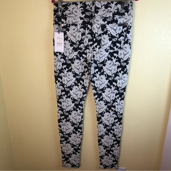 7 for all mankind black white Embroidery floral skinny pants trousers size 30 - Picture 2 of 10